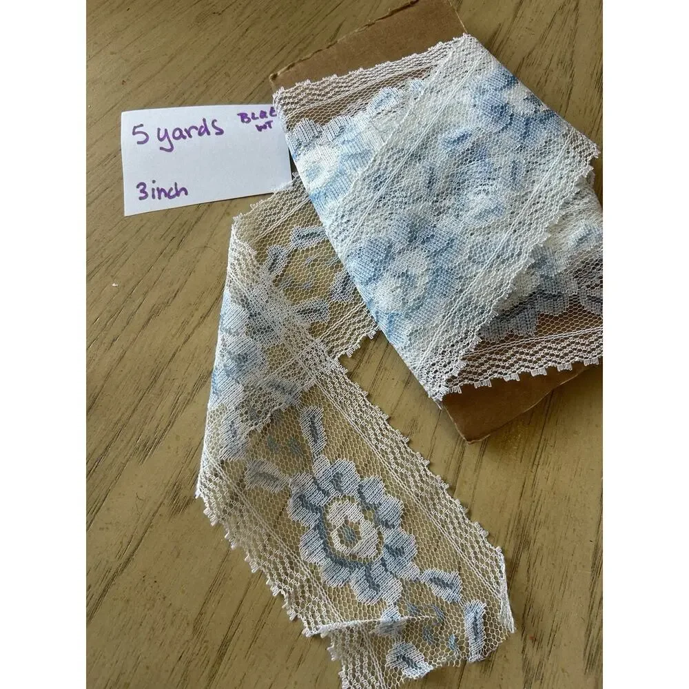 Vintage Blue Beige Lace Floral Trim Edging Crafting Sewing 3” inch 5 yds Yard
